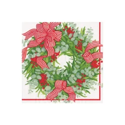 Ribbon Stripe Wreath Boxed Cocktail Napkins - 40 Per Box