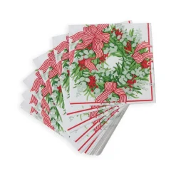 Ribbon Stripe Wreath Cocktail Napkins - 20 Per Package