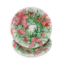 Ribbon Stripe Wreath Dinner Plates - 8 Per Package