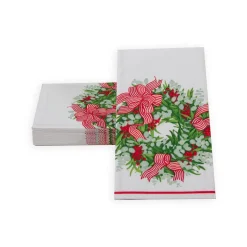 Ribbon Stripe Wreath Guest Towel Napkins - 15 Per Package