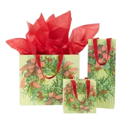 Ribbon Stripe Wreath Large Gift Bag - 1 Each