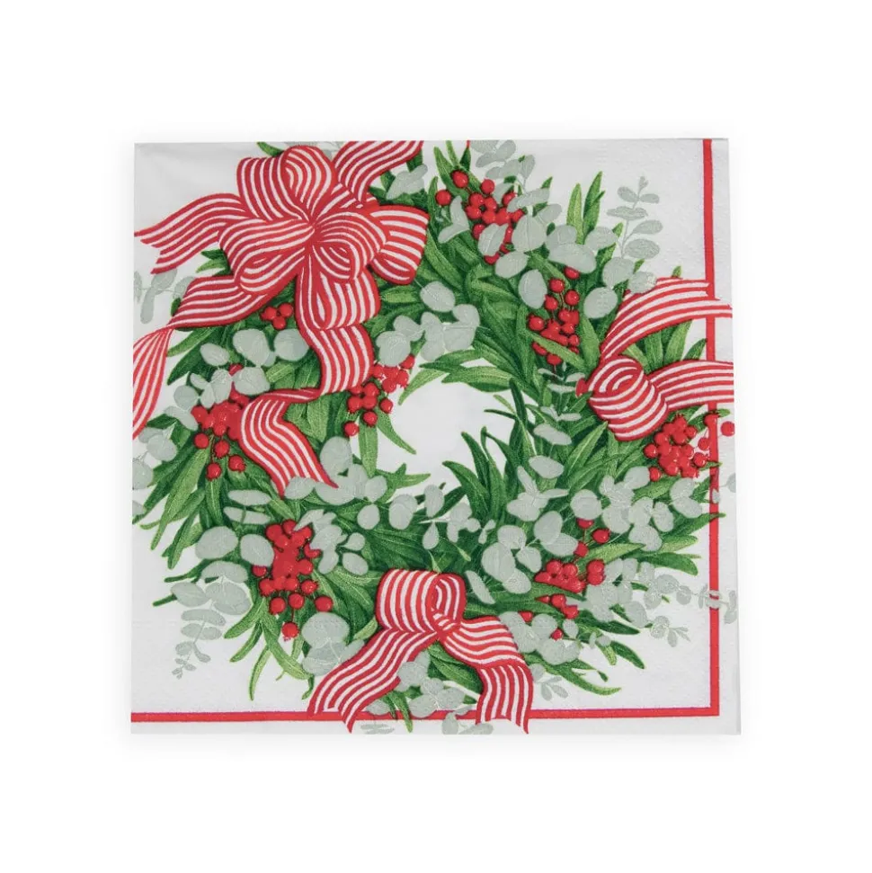 Ribbon Stripe Wreath Luncheon Napkins - 20 Per Package