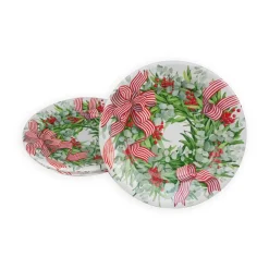 Ribbon Stripe Wreath Salad & Dessert Plates - 8 Per Package