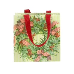 Ribbon Stripe Wreath Small Square Gift Bag - 1 Each