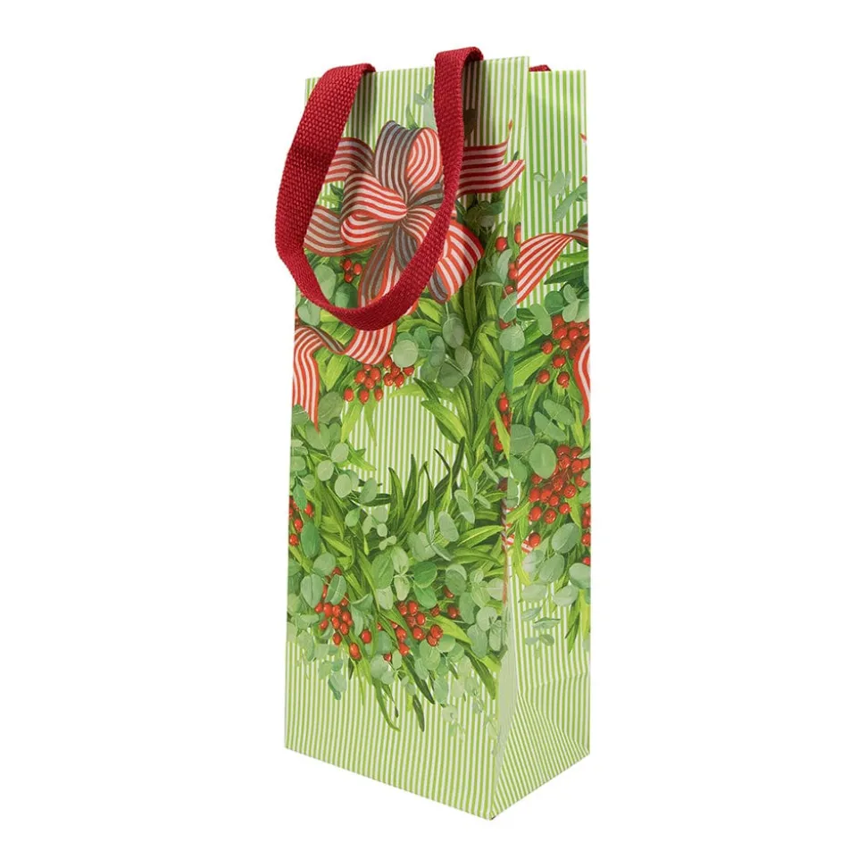 Ribbon Stripe Wreath Wine & Bottle Gift Bag - 1 Each