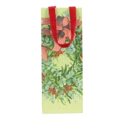 Ribbon Stripe Wreath Wine & Bottle Gift Bag - 1 Each