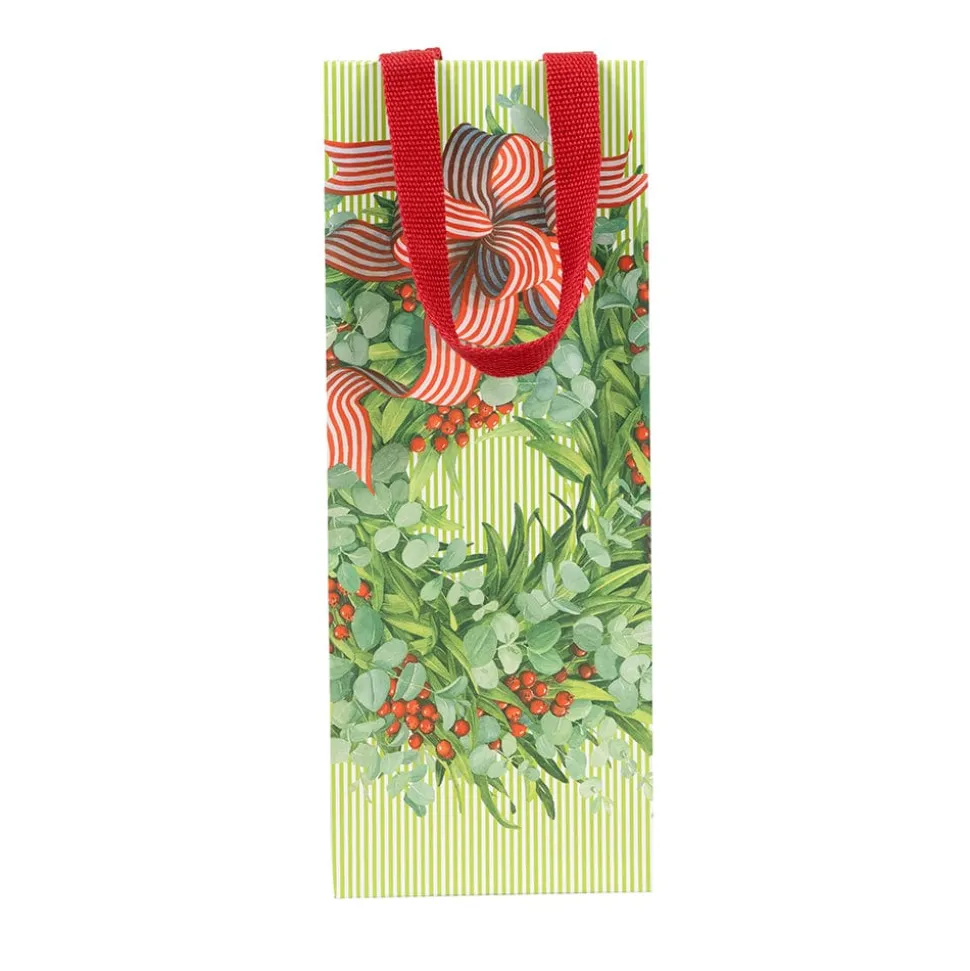 Ribbon Stripe Wreath Wine & Bottle Gift Bag - 1 Each