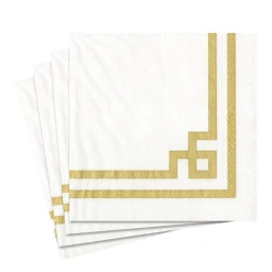 Rive Gauche Paper Luncheon Napkins in Gold & White - 20 Per Package