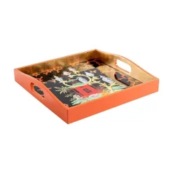 Rococo Fantasy Lacquer Square Tray in Black - 1 Each