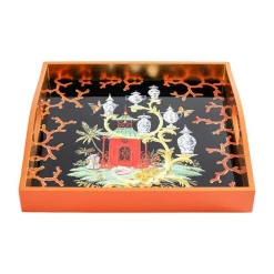 Rococo Fantasy Lacquer Square Tray in Black - 1 Each