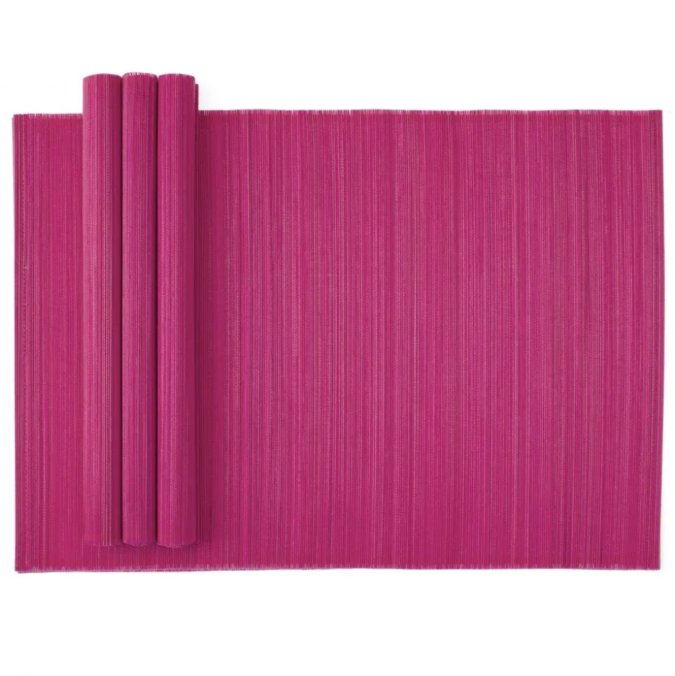 Roll-Up Bamboo Placemats in Fuchsia - Set of 4