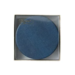 Round Snakeskin Felt-Backed Coasters in Navy Blue - 8 Per Box