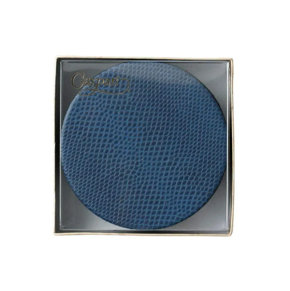 Round Snakeskin Felt-Backed Coasters in Navy Blue - 8 Per Box