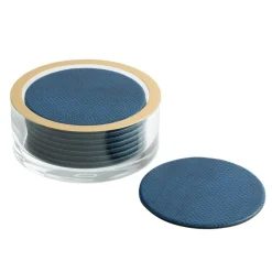 Round Snakeskin Felt-Backed Coasters & Holder Gift Set in Navy Blue