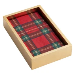 Royal Plaid Guest Towel Napkins & Gold Lacquer Holder Gift Set