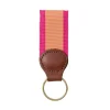 Salmon & Pink Key Ring with Leather Trim