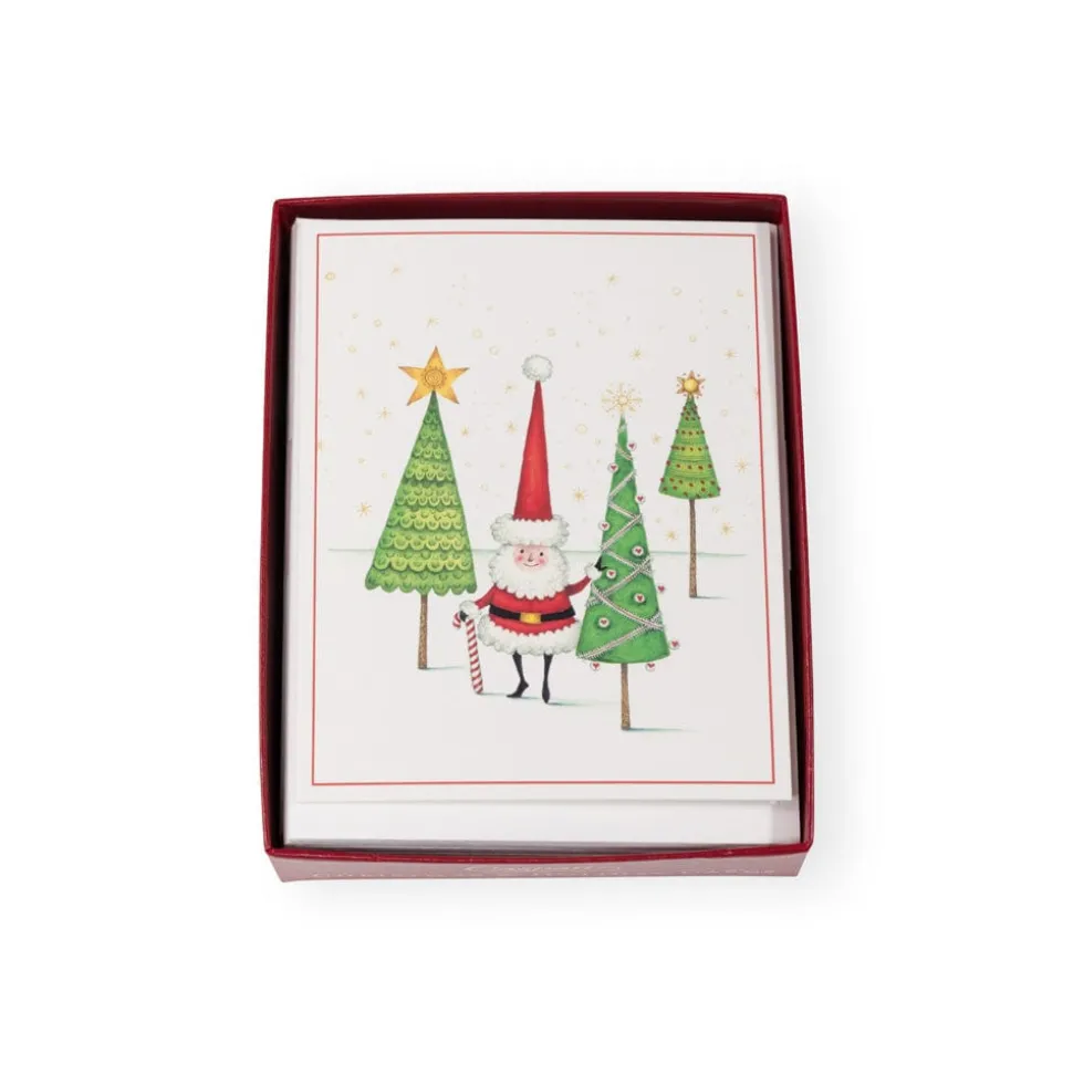 Santa And Little Trees Petite Boxed Christmas Cards - includes 15 cards & envelopes