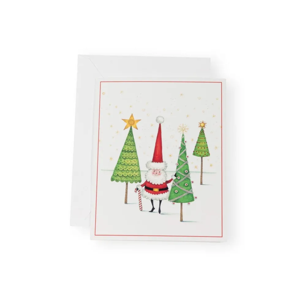 Santa And Little Trees Petite Boxed Christmas Cards - includes 15 cards & envelopes