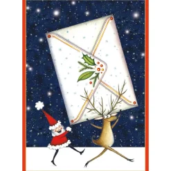 Santa And Reindeer With Envelope Small Boxed Christmas Cards - includes 15 cards & envelopes