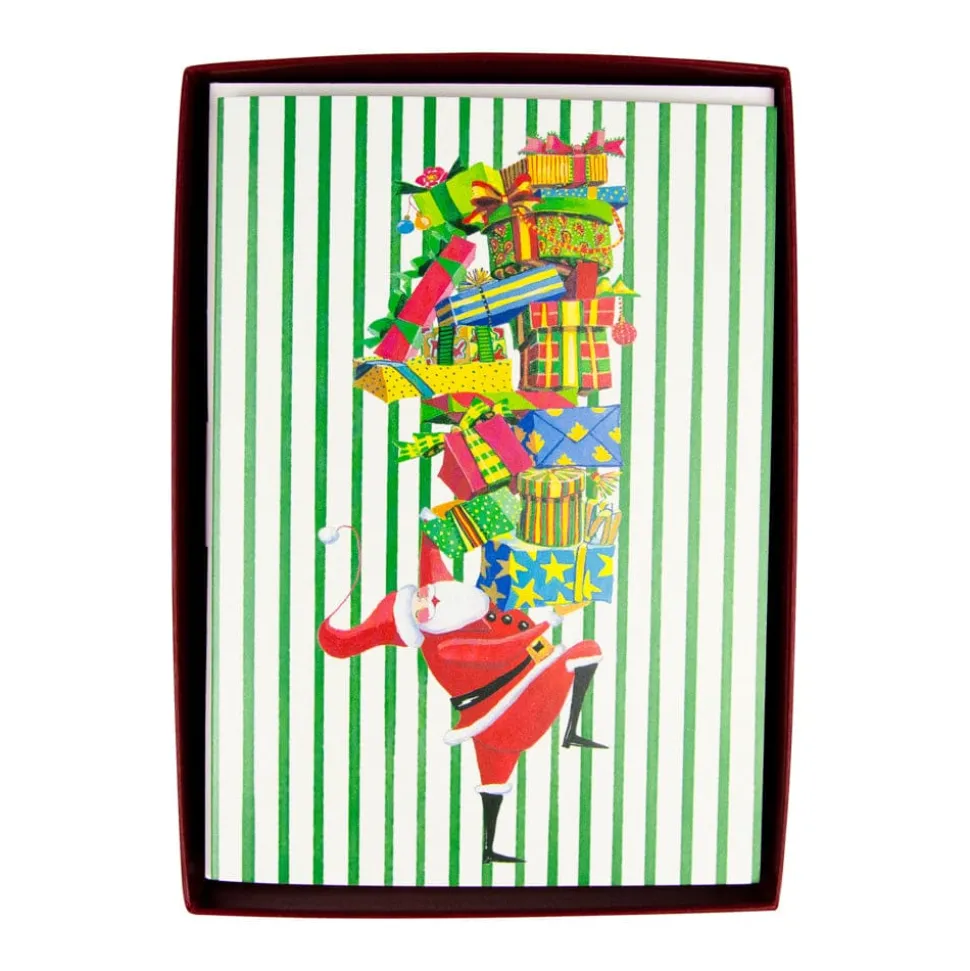 Santa With Stack Of Gifts Small Boxed Christmas Cards - includes 15 cards & envelopes