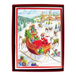Santa's Sleigh Boxed Christmas Cards - 15 Christmas Cards & 15 Envelopes