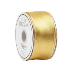 Satin Ivory & Gold Reversible Wired Ribbon -10 Yard Spool