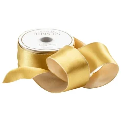 Satin Ivory & Gold Reversible Wired Ribbon - 6 Yard Spool
