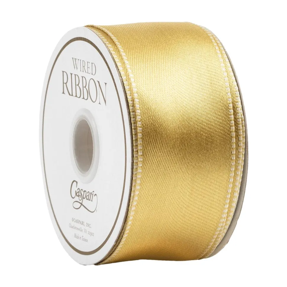 Satin Ivory & Gold Reversible Wired Ribbon - 6 Yard Spool