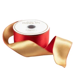Satin Red & Gold Reversible Wired Ribbon - 6 Yard Spool