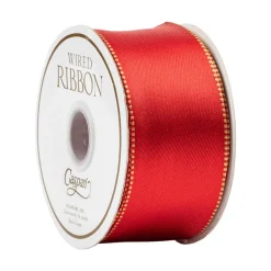 Satin Red & Gold Reversible Wired Ribbon - 6 Yard Spool