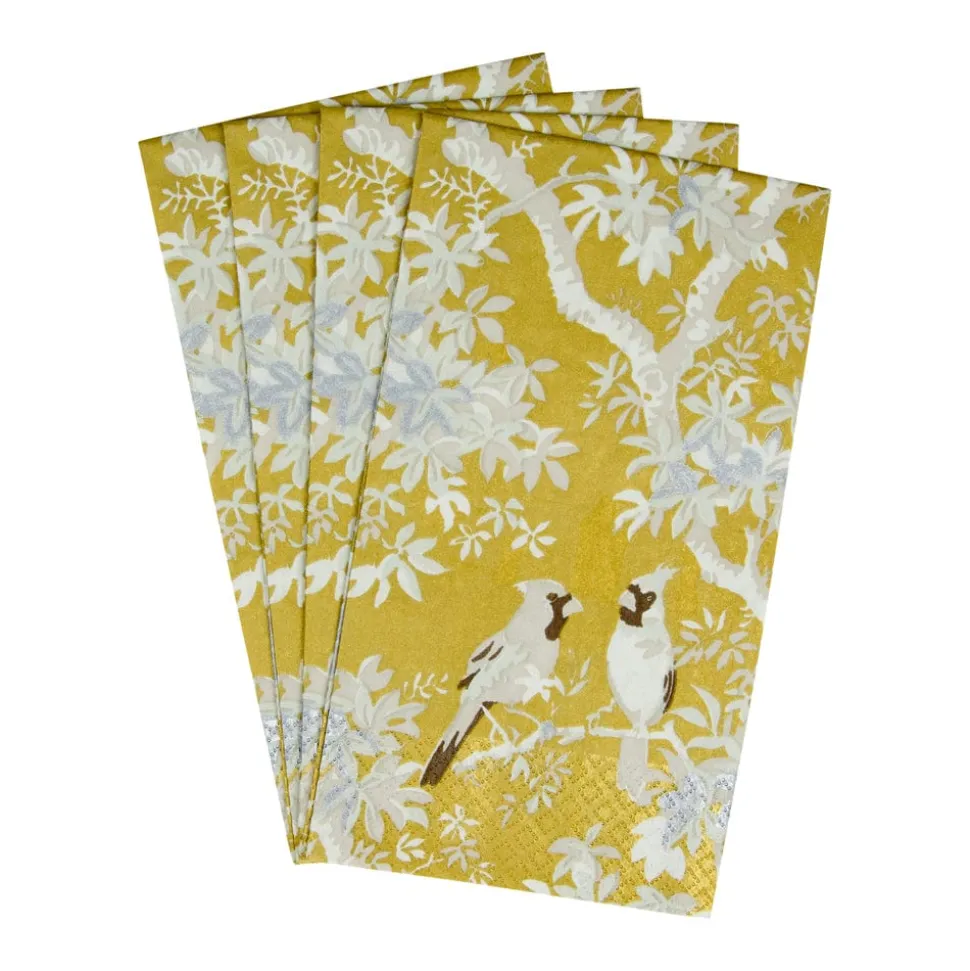 Scenic Songbirds Gold & Ivory Guest Towel Napkins - 15 Per Package