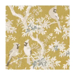 Scenic Songbirds Gold & Ivory Luncheon Napkins - 20 Per Package