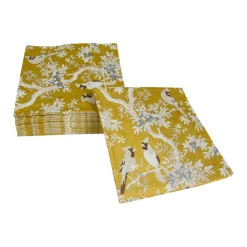 Scenic Songbirds Gold & Ivory Cocktail Napkins - 20 Per Package