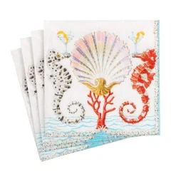 Seahorses and Shell Paper Cocktail Napkins - 20 Per Package
