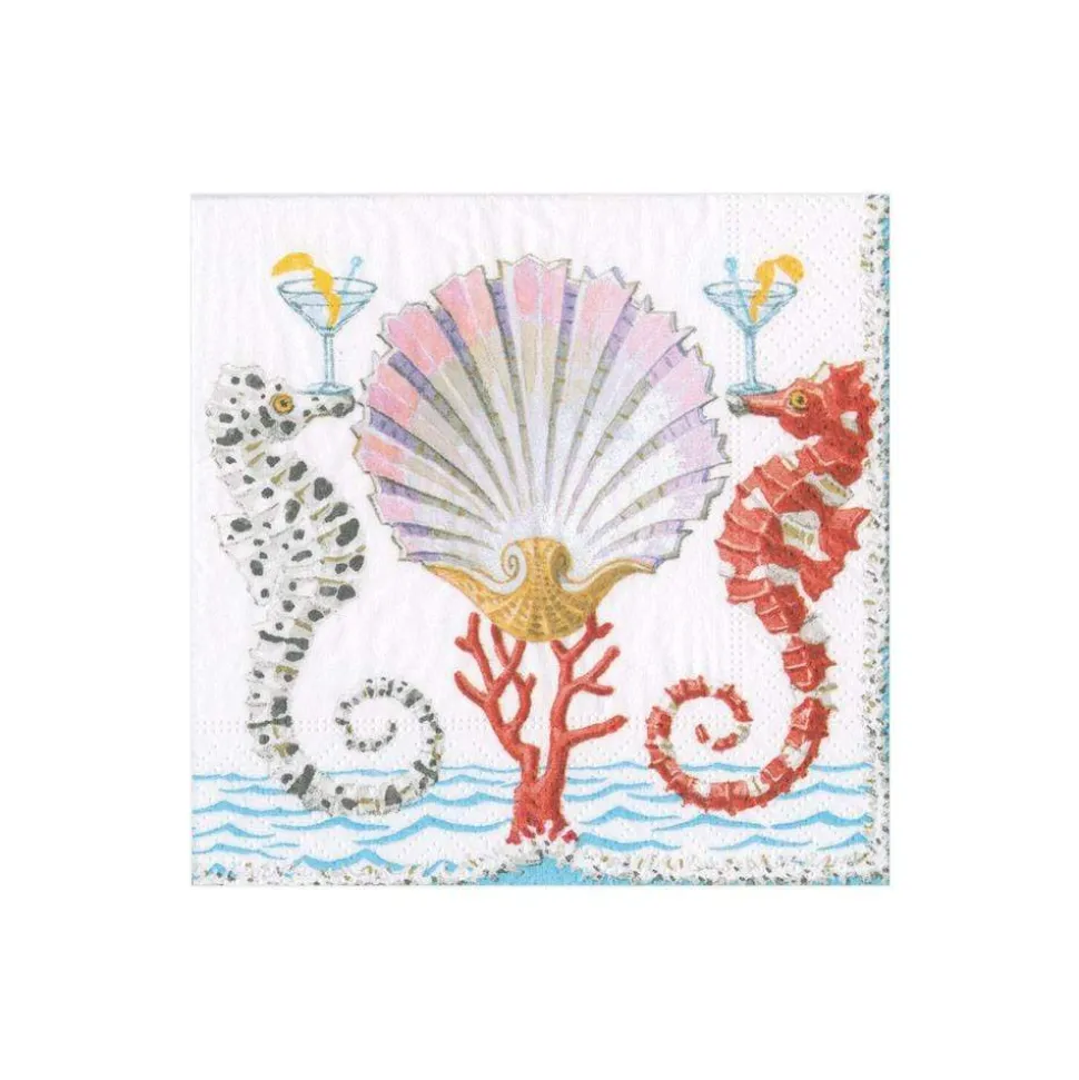 Seahorses and Shell Paper Cocktail Napkins - 20 Per Package