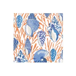 Shell Toile Boxed Cocktail Napkins in Coral & Blue - 40 Per Box