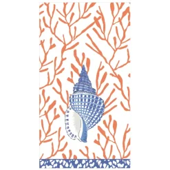 Shell Toile Guest Towel Napkins in Coral & Blue - 15 Per Package