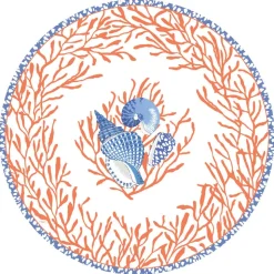 Shell Toile Paper Placemats in Coral & Blue - 12 Per Package,