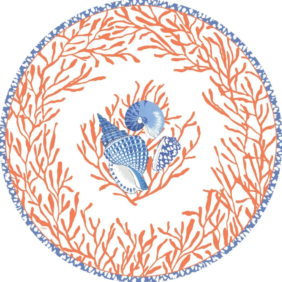 Shell Toile Paper Placemats in Coral & Blue - 12 Per Package,