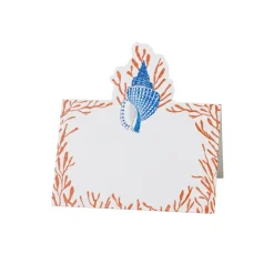 Shell Toile Place Cards in Coral & Blue- 8 Per Package