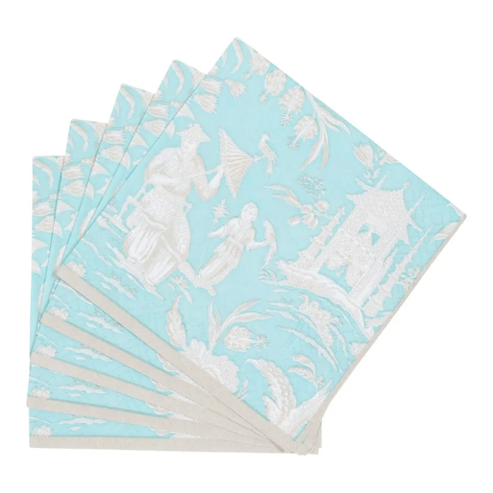 Silk Road Toile Robin's Egg Cocktail Napkins - 20 Per Package