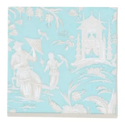 Silk Road Toile Robin's Egg Boxed Cocktail Napkins - 40 Per Box