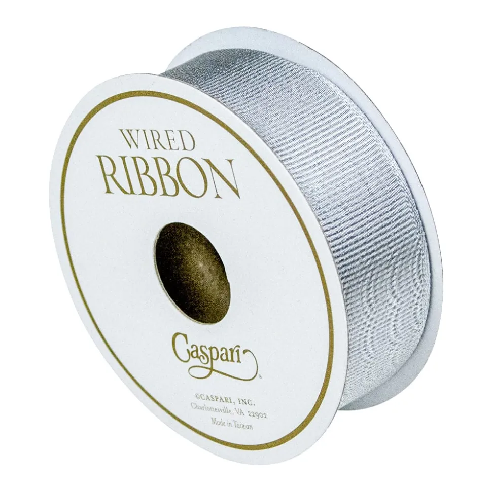 Silver Metallic Wired Grosgrain Ribbon - 1 Spool Of Ribbon