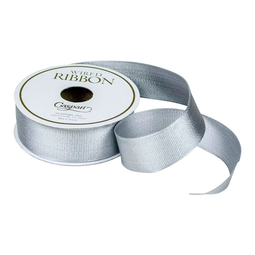 Silver Metallic Wired Grosgrain Ribbon - 1 Spool Of Ribbon