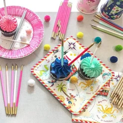 Slim Birthday Candles in French Blue & Gold - 16 Candles Per Package