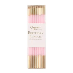 Slim Birthday Candles in Petal Pink & Gold - 16 Candles Per Package
