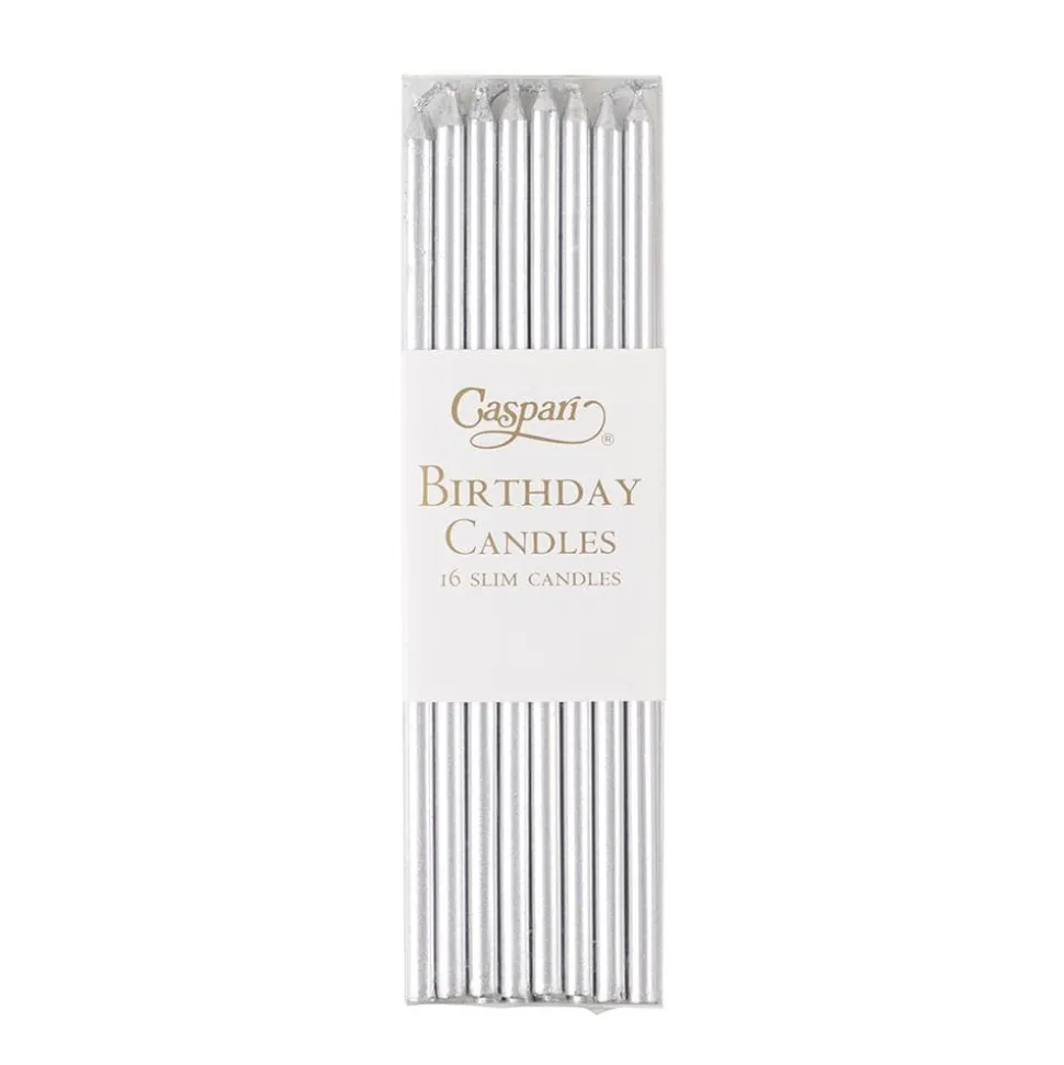 Slim Birthday Candles in Silver - 16 Candles Per Package