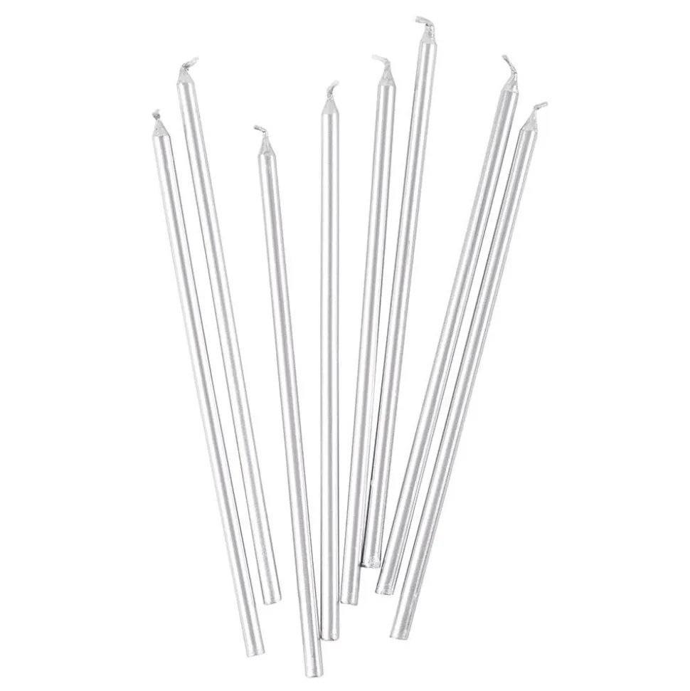 Slim Birthday Candles in Silver - 16 Candles Per Package