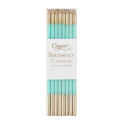 Slim Birthday Candles in Robin's Egg & Gold - 16 Candles Per Package