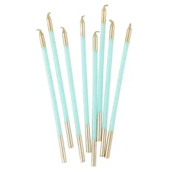 Slim Birthday Candles in Robin's Egg & Gold - 16 Candles Per Package